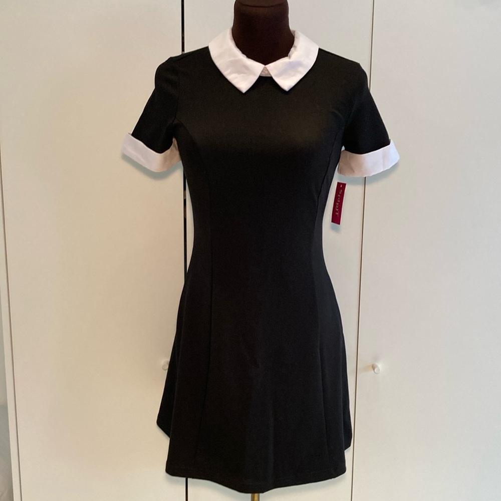 Spirit Halloween dress Peter Pan collar short sleeves S free earrings